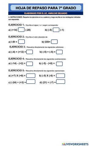 Repaso Números Positivos Negativos