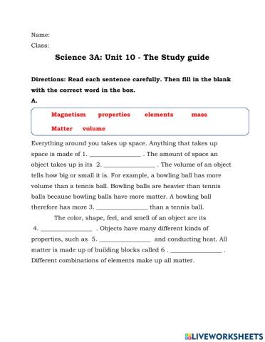 Science Study Guide - Unit 10