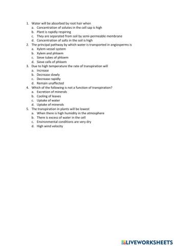 Transportation in plants