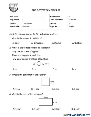 G3 Semester 2 Online Review