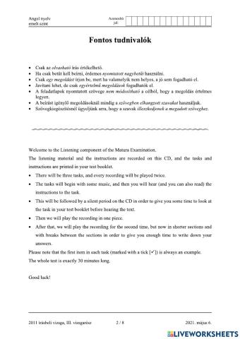 Angol érettségi listening 2021