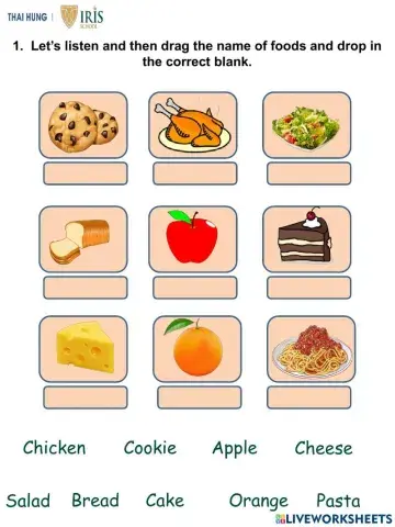 Worksheet about Foods for kids
