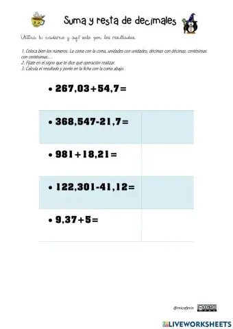 Suma y resta de decimales