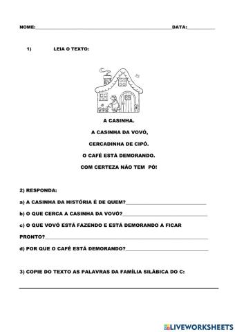 Leitura e Interpretação de Texto com a família silábica do C