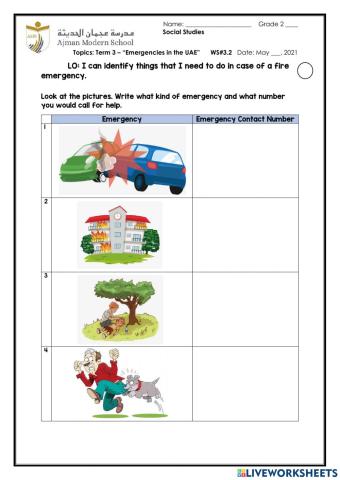 Worksheet -3.2 - Emergencies in UAE