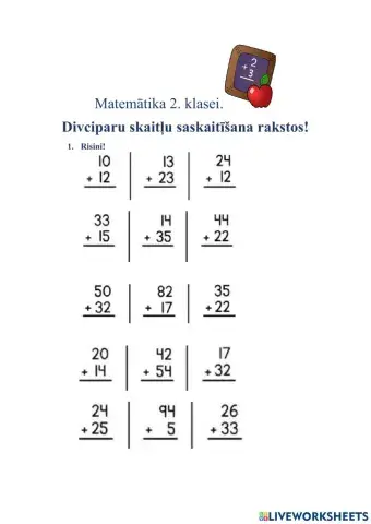 Divciparu skaitļu saskaitīšana rakstos.