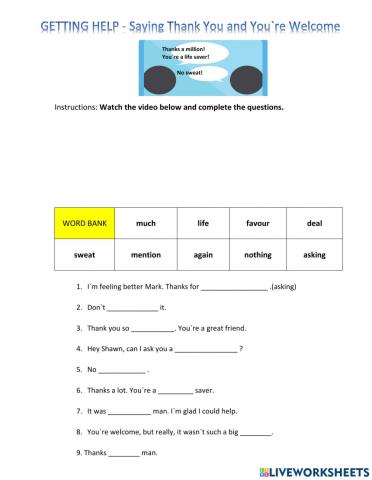 Getting Help - Saying Thank You and You-re Welcome