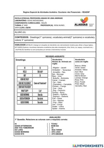 Inglês- 6 ano -Anaias -Revisão -11-05 a 28-05