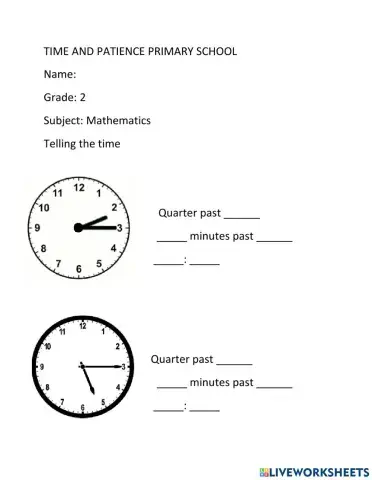 Telling the time past the hour