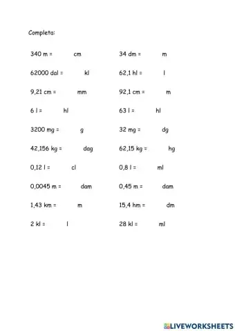 Cambio unidades de medida