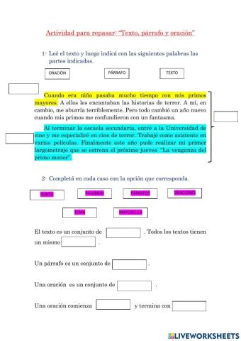 Texto, párrafo y oracion