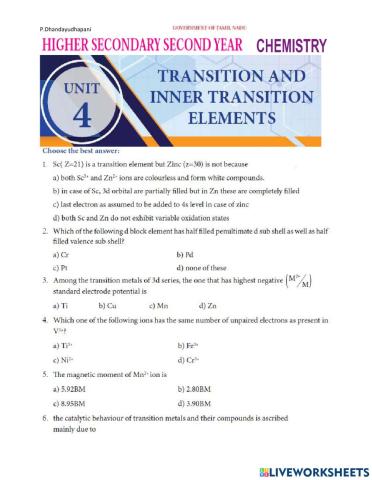 Tnscert 12th chemistry unit 4 d and f block elements