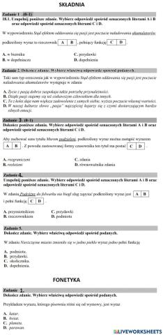 Składnia i fonetyka - zadania egzaminacyjne