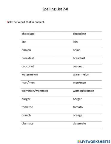Spelling words 7-8