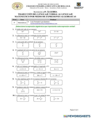 Traducción del Lenguaje Verbal al Lenguaje Matemático