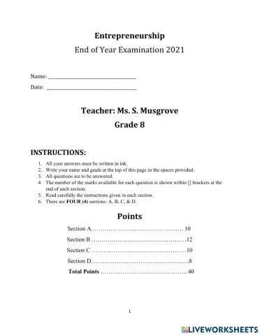 End of Year Examinations