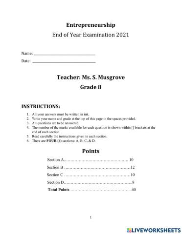 End of Year Examinations