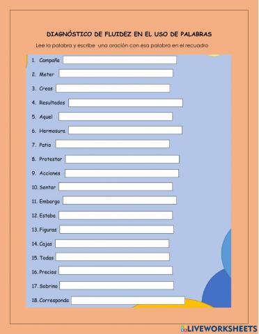 Diagnóstico  fluidez en el uso de palabras