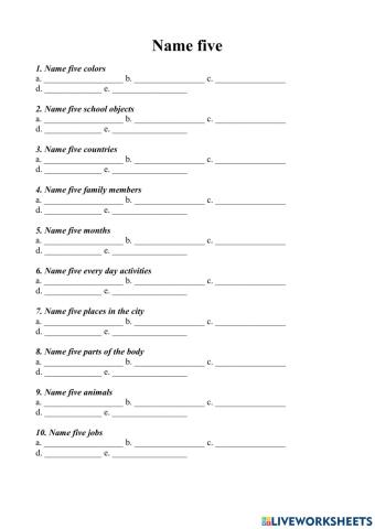 Name 5 - General topic