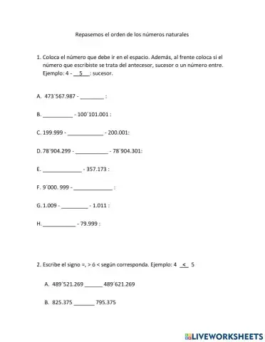 Orden de los números naturales