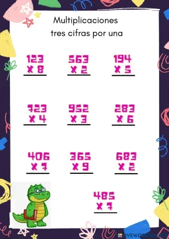 Multiplicaciones tres cifras por una