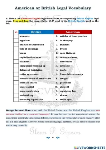 American or British Legal Vocabulary