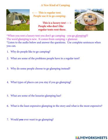 Glamping Listening Practice