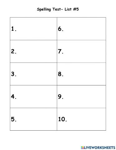 WOW - 10 Words - List 5 - Spelling Test Template