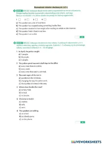 Rozumienie ze słuchu (E8) A2-A2+