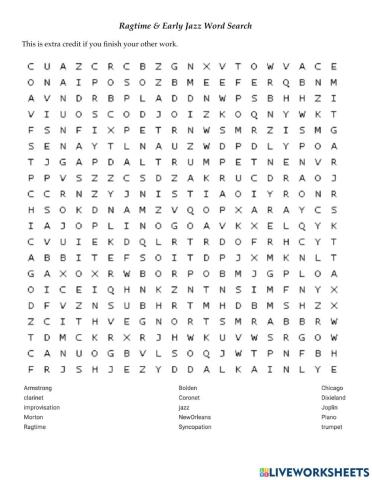 Ragtime & Early Jazz Word Search