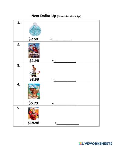 Dollar Up Worksheet