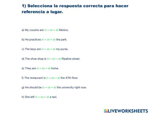 Prepositions at, on, in