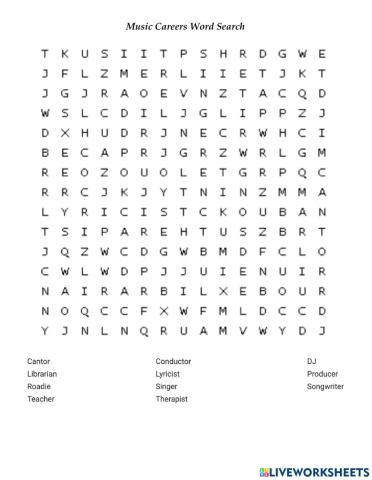 Music Careers Word Search