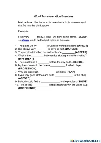 Word Transformation Exercises