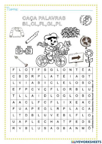 Caça- palavras encontro consonantal Cl