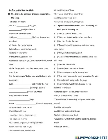 Song - Set fire to the rain