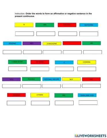 Present continuous affirmative and negative form.