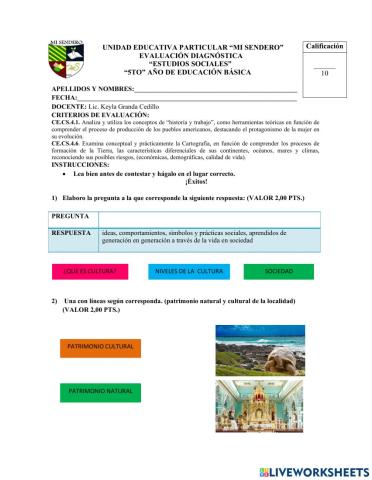 Evaluación diagnóstica - quinto año