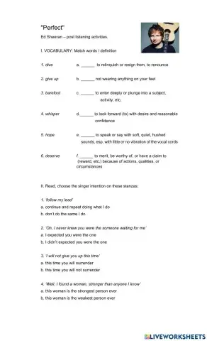 Ed Sheeran : 'Perfect' Post Listening Activity