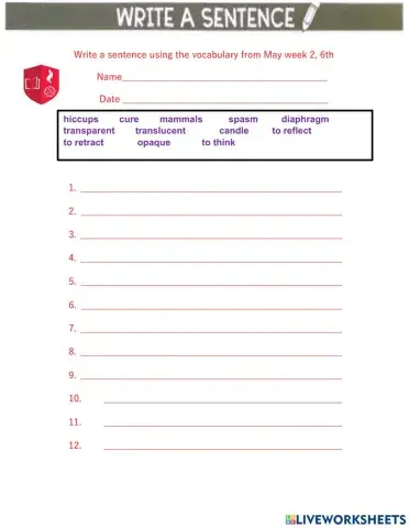 sentence spelling May week 2    6th