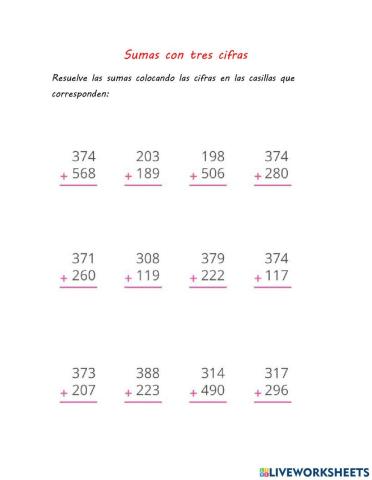 Sumas con tres cifras llevando