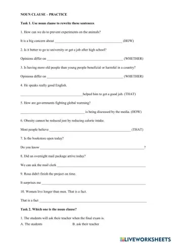 Noun clause practice