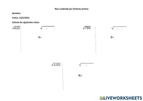 Raiz cuadrada mediante factores primos
