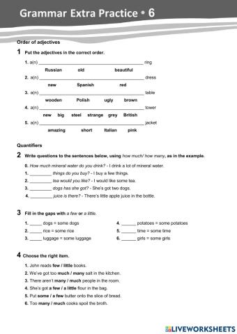Order of adjectives and quantifiers
