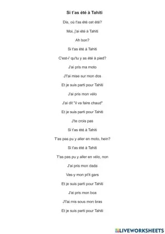 3ESO- Chanson Si t'as été à Tahiti