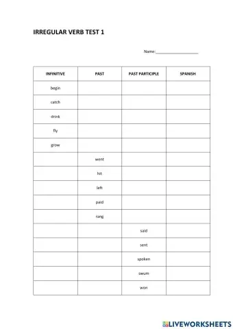 Irregular Verb Test 1