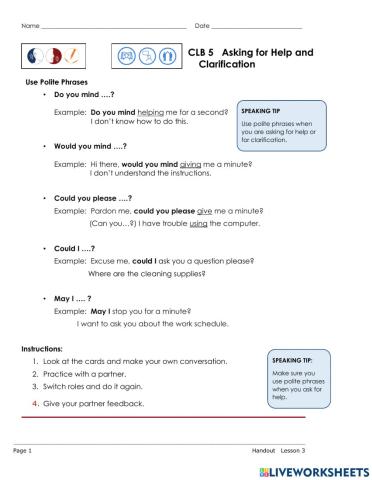 Speaking-Writing Exercise - Asking for Help DIALOGUES
