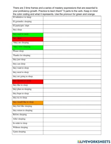 Mastery expressions with to sleep in ellos form
