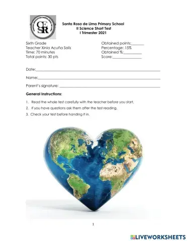 II Short Test 6 Grade I Tri 2021