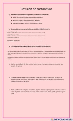 Revisión de sustantivos